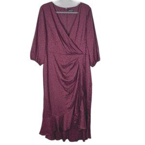 Talbots Faux Wrap Ruffle Burgundy Hi Low Dress Size 16